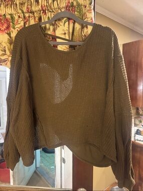 We The Free Olive Green Waffle Knit Scoop Neck Sweater